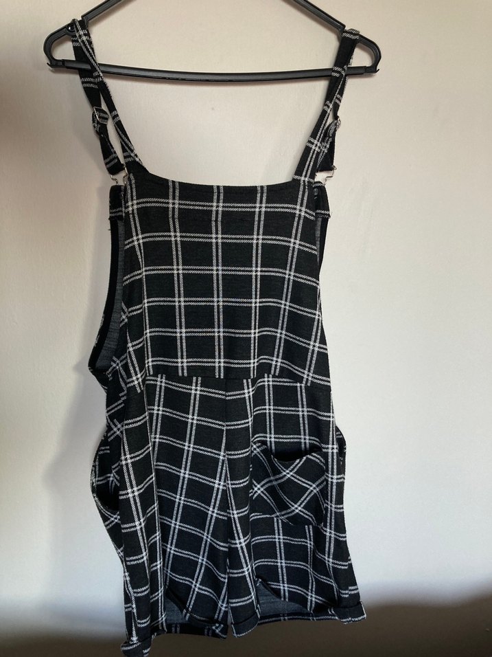 Kadın Siyah Ekose Askılı Tulum - Görsel 2