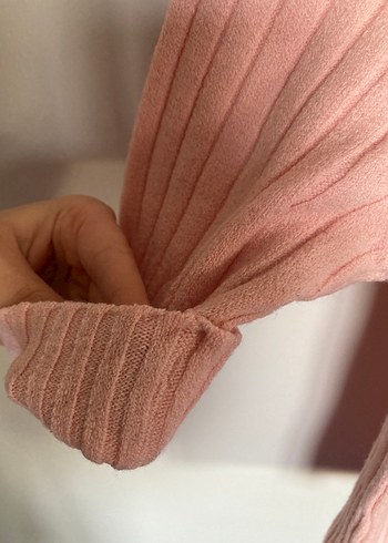 Pembe Kısa Kollu Balıkçı Yaka Triko Kazak - Görsel 3