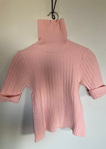 Pembe Kısa Kollu Balıkçı Yaka Triko Kazak - Görsel 5