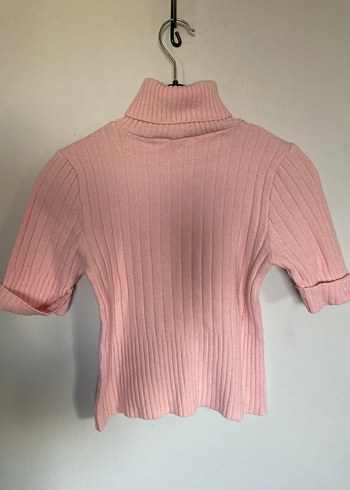 Pembe Kısa Kollu Balıkçı Yaka Triko Kazak - Görsel 2