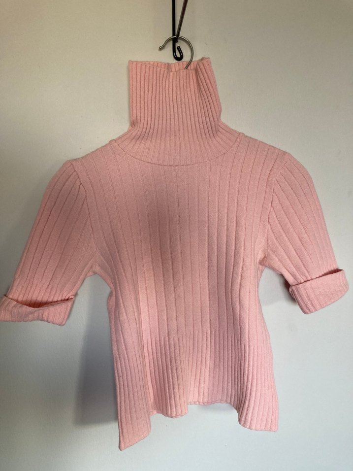 Pembe Kısa Kollu Balıkçı Yaka Triko Kazak - Görsel 5