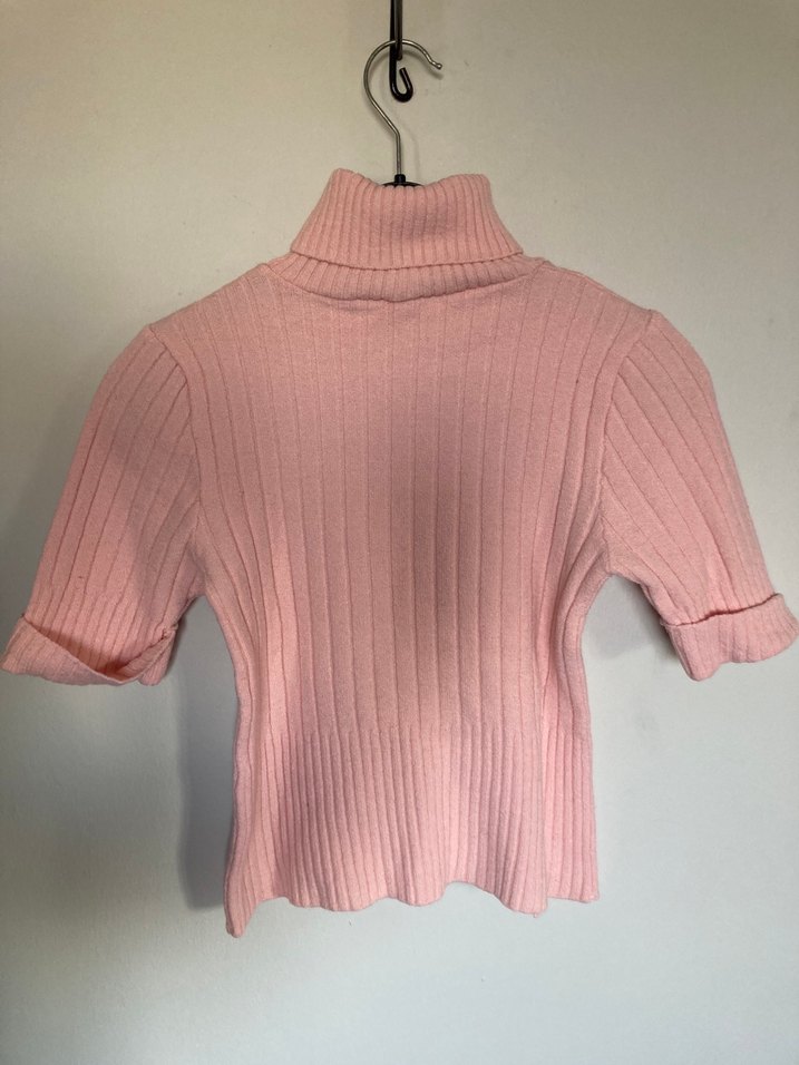 Pembe Kısa Kollu Balıkçı Yaka Triko Kazak - Görsel 2