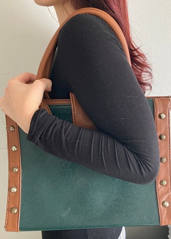 Kahverengi Deri Yılan Desenli Yeşil Vintage Çanta - Görsel 5