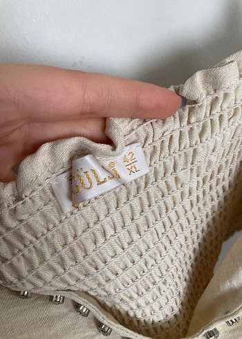 Bej Nakışlı Kısa Keten Bustiyer - Görsel 3