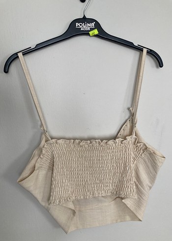 Bej Nakışlı Kısa Keten Bustiyer - Görsel 2