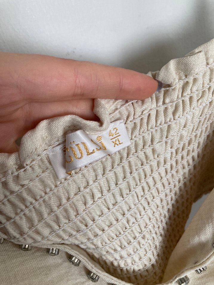 Bej Nakışlı Kısa Keten Bustiyer - Görsel 3