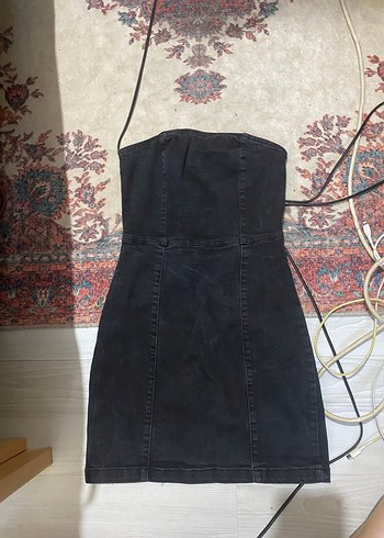 Siyah Kot Straplez Mini Elbise