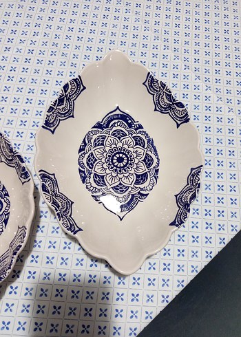 American Vintage Mavi Desenli Seramik Yemek Kabı Seti