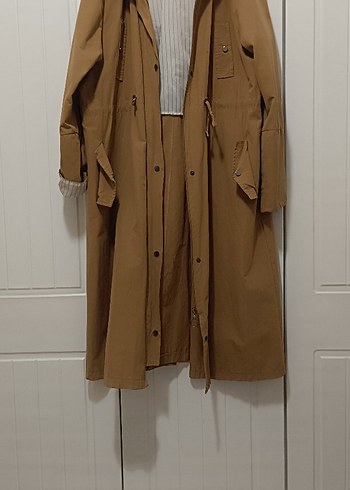 Bej Uzun Kadın Trençkot oversize
