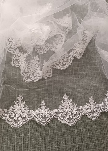 Dantel Detaylı Beyaz Vintage Gelin Duvağı - Görsel 5