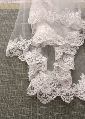 Dantel Detaylı Beyaz Vintage Gelin Duvağı - Görsel 11