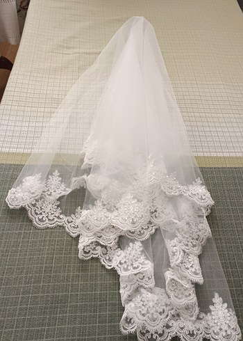 Dantel Detaylı Beyaz Vintage Gelin Duvağı - Görsel 6