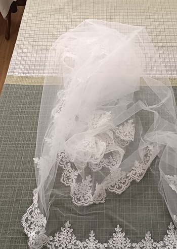 Dantel Detaylı Beyaz Vintage Gelin Duvağı - Görsel 8
