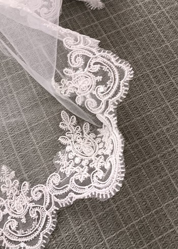 Dantel Detaylı Beyaz Vintage Gelin Duvağı - Görsel 7