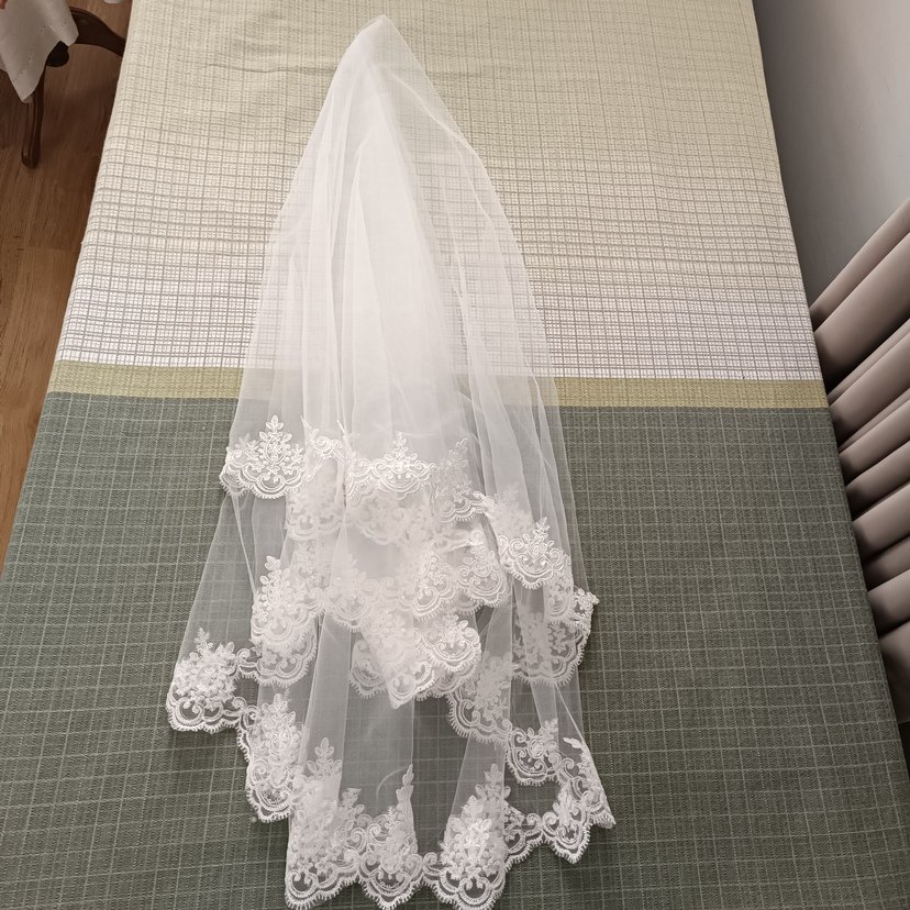 Dantel Detaylı Beyaz Vintage Gelin Duvağı - Görsel 3