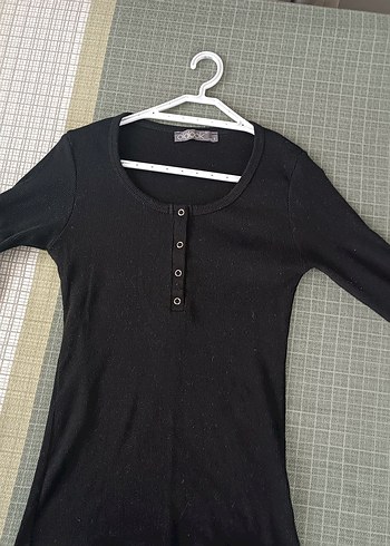 Düğmeli Siyah Uzun Kollu Kadın bady - Görsel 2