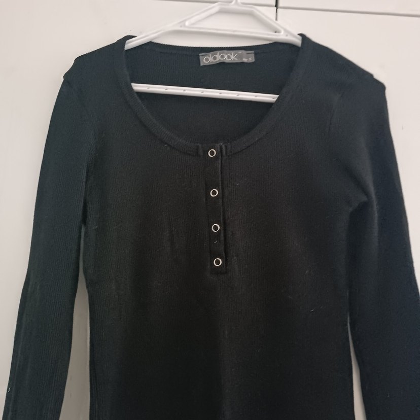 Düğmeli Siyah Uzun Kollu Kadın bady - Görsel 3