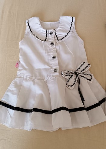 Nakışlı, Volanlı Beyaz Koton Kız Elbise - Görsel 6