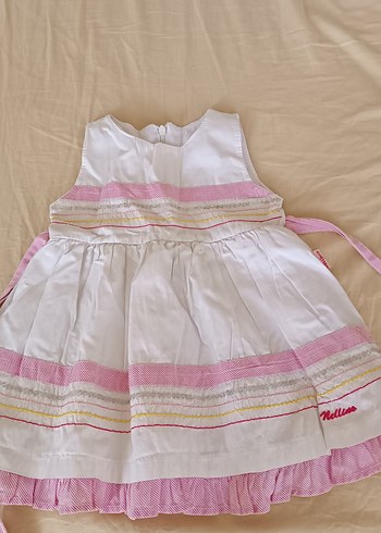 Nakışlı, Volanlı Beyaz Koton Kız Elbise - Görsel 4