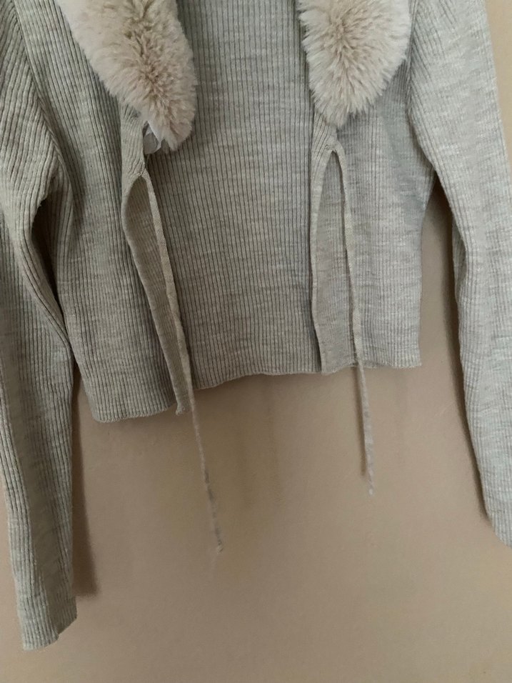 Kürk Detaylı bej Kadın Triko - Görsel 3