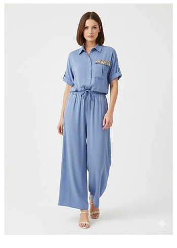 Kadın Uzun Kesim Kısa Kollu Haki Takım - Görsel 2