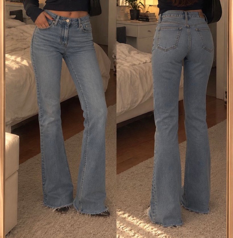 Açık Mavi Yüksek Bel İspanyol Paça Denim Jean — görsel 2/3