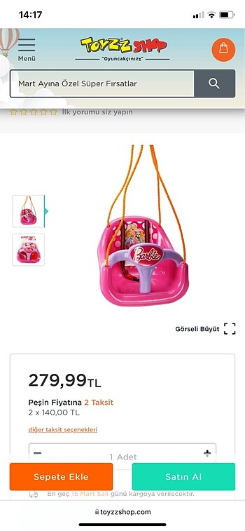 Barbie pembe salıncak
