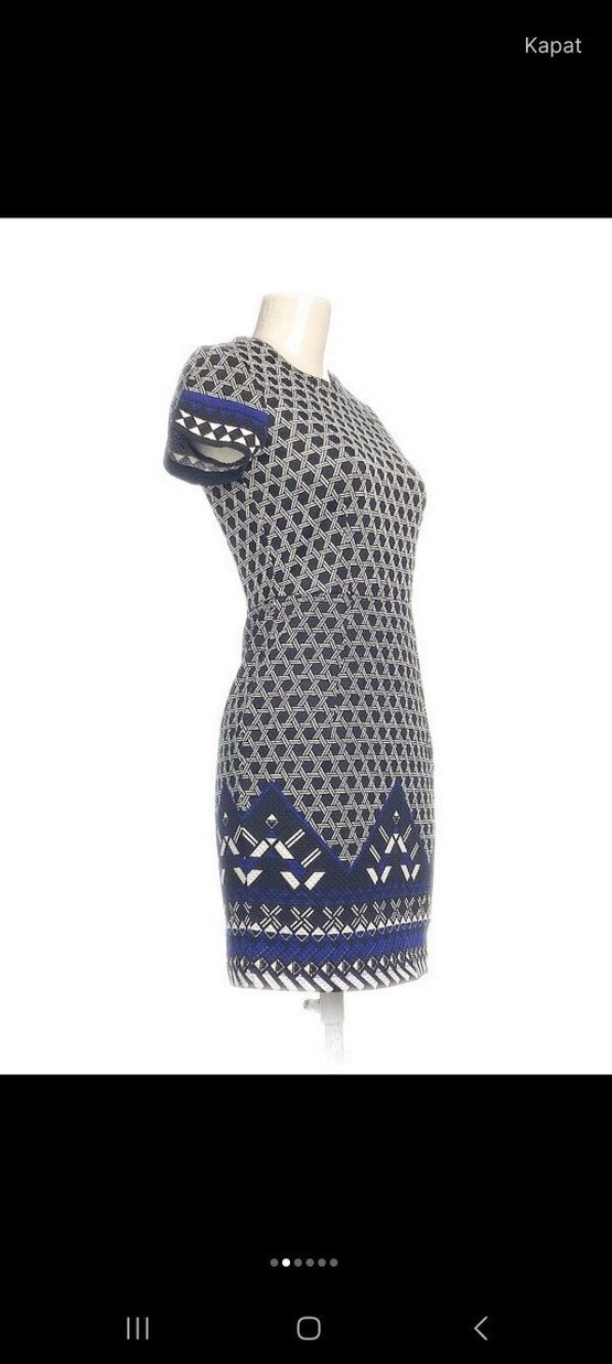 Desenli Mavi Gri Kısa Kollu Midi Elbise - Görsel 2