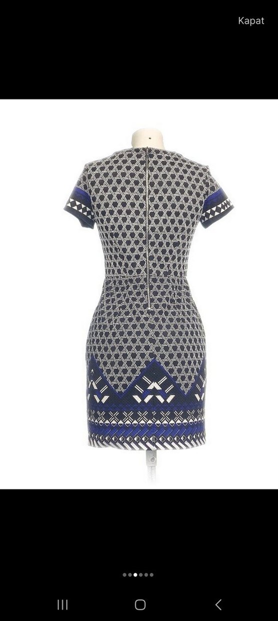 Desenli Mavi Gri Kısa Kollu Midi Elbise - Görsel 3