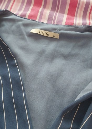 mavi Çizgili Uzun Kollu Piliseli Elbise - Görsel 2