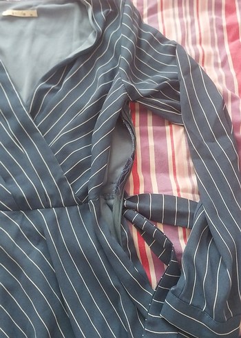 mavi Çizgili Uzun Kollu Piliseli Elbise - Görsel 3