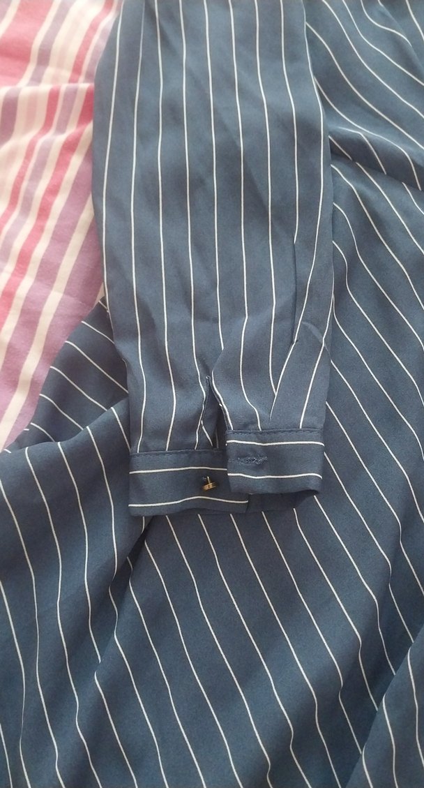 mavi Çizgili Uzun Kollu Piliseli Elbise - Görsel 4