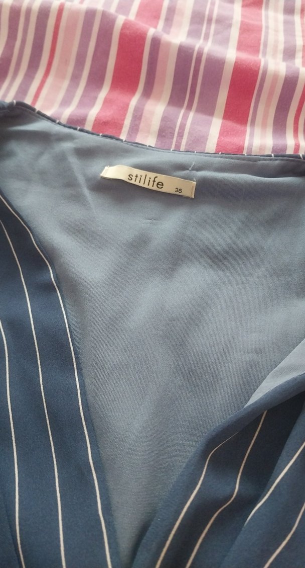 mavi Çizgili Uzun Kollu Piliseli Elbise - Görsel 2