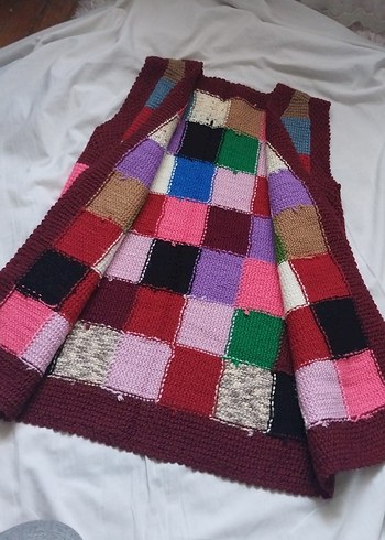 Çok Renkli Örgü Kadın Yelek - Görsel 3