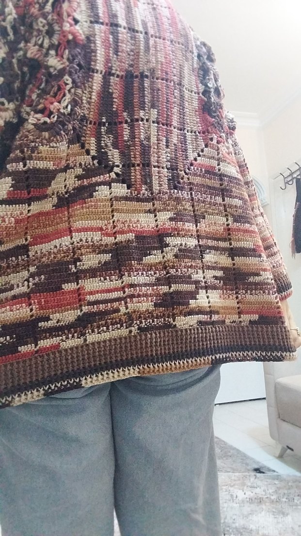 Bohem Uzun Kollu Örgü Boğazlı Hırka - Görsel 4