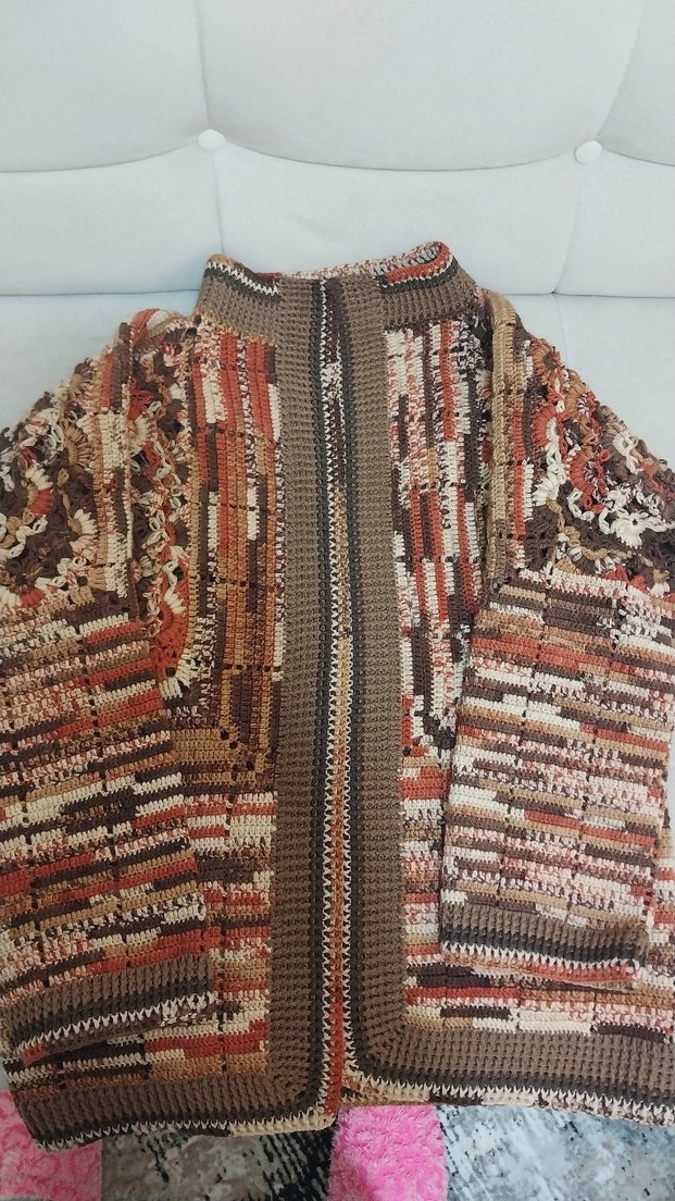 Bohem Uzun Kollu Örgü Boğazlı Hırka - Görsel 5