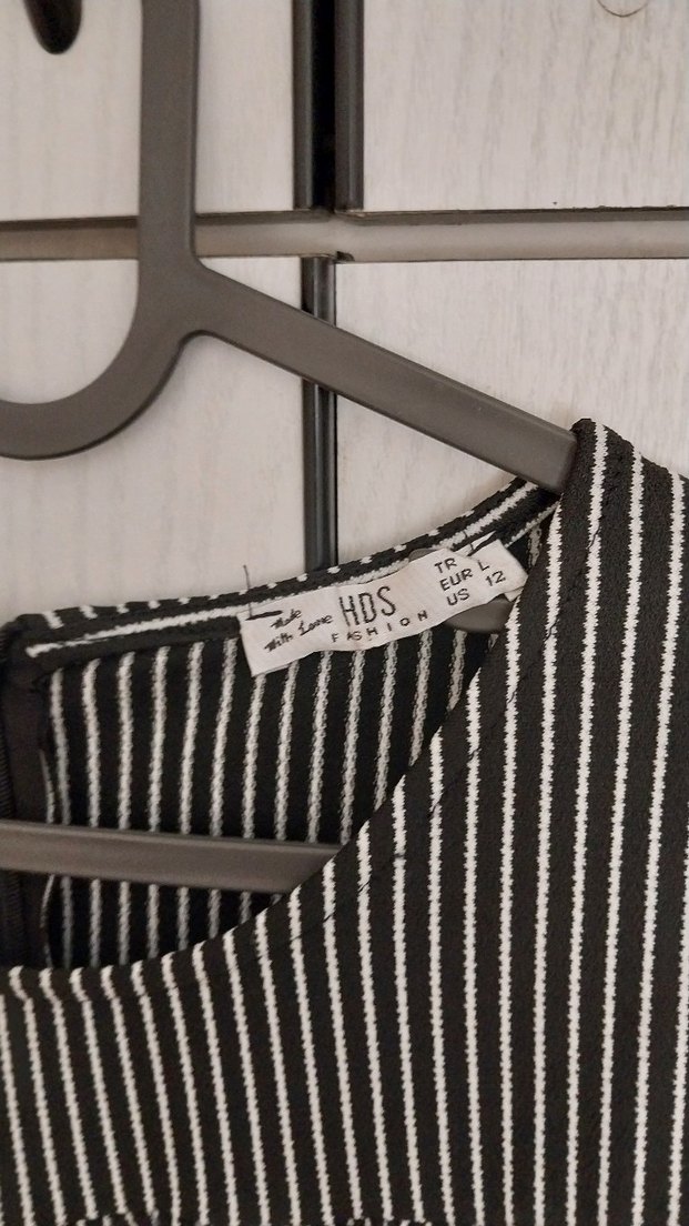 Çizgili, Askısız, Uzun Siyah Tulum - Görsel 4