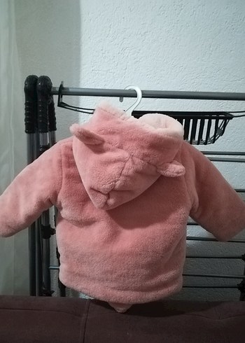 Kız Çocuk Pembe Kapüşonlu Peluş Mont - Görsel 2