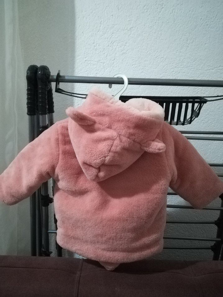 Kız Çocuk Pembe Kapüşonlu Peluş Mont - Görsel 2