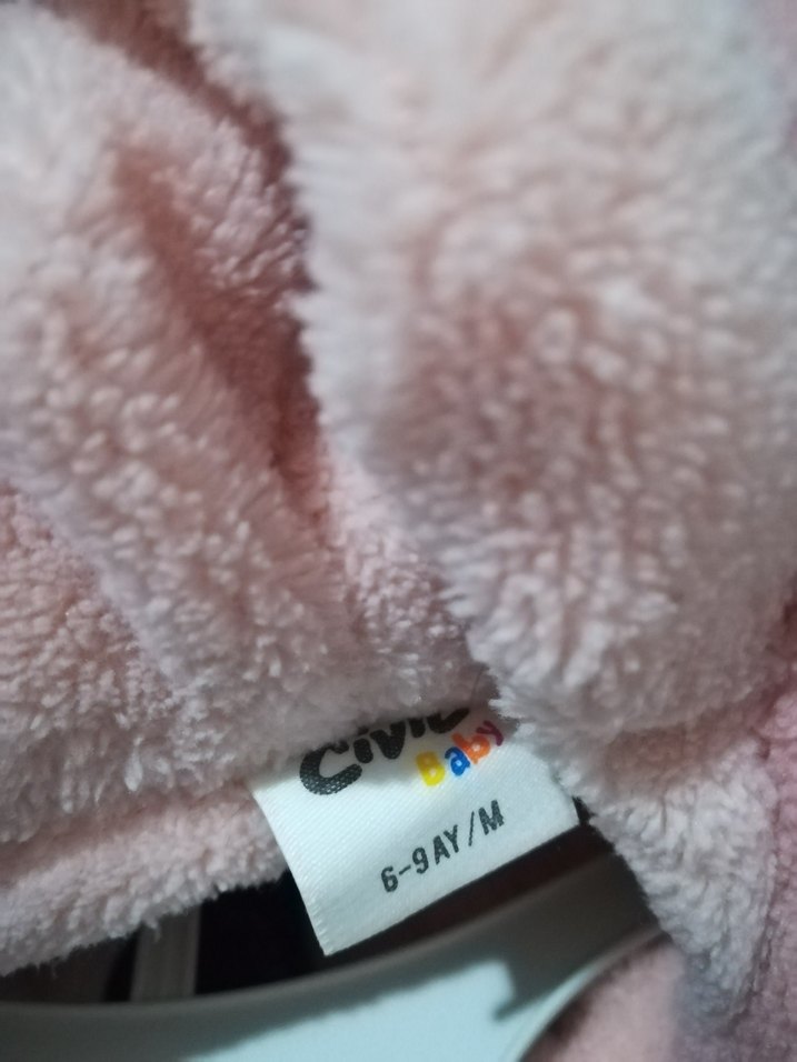 Kız Çocuk Pembe Kapüşonlu Peluş Mont - Görsel 4