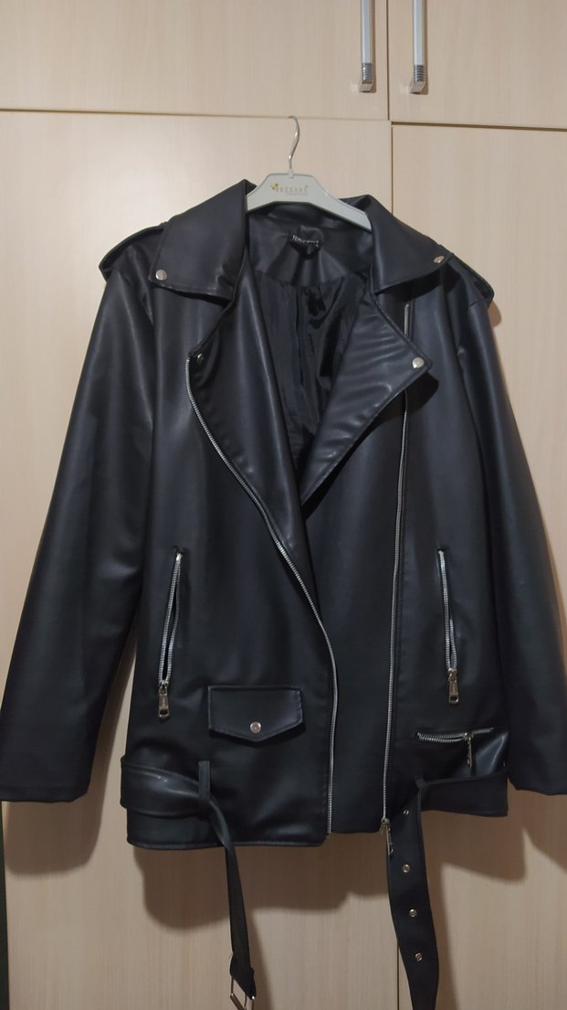 Siyah Kadın Deri Biker Ceket - Görsel 2