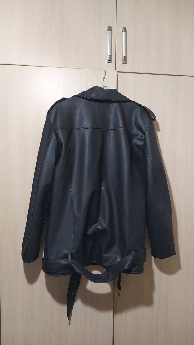 Siyah Kadın Deri Biker Ceket - Görsel 3