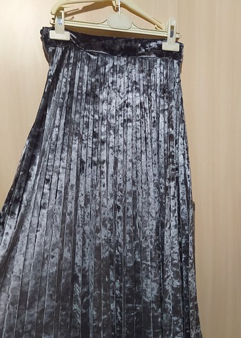 Gri Pilili Uzun Kadife Kadın Etek - Görsel 3