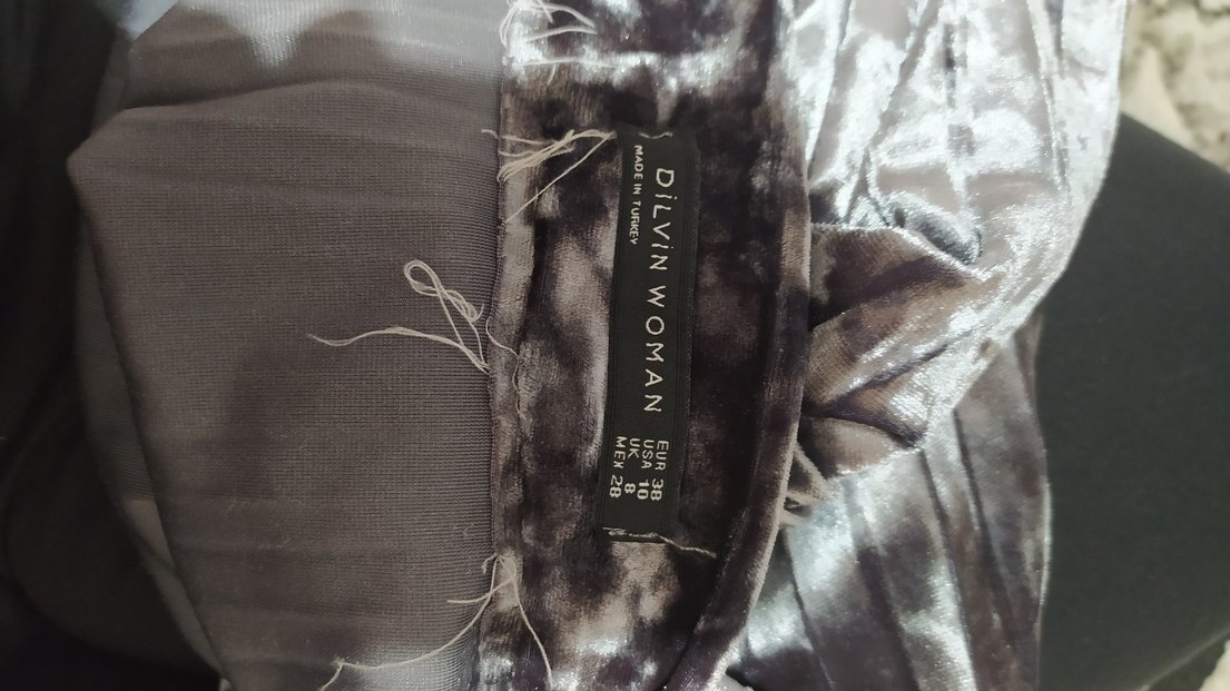 Gri Pilili Uzun Kadife Kadın Etek - Görsel 4