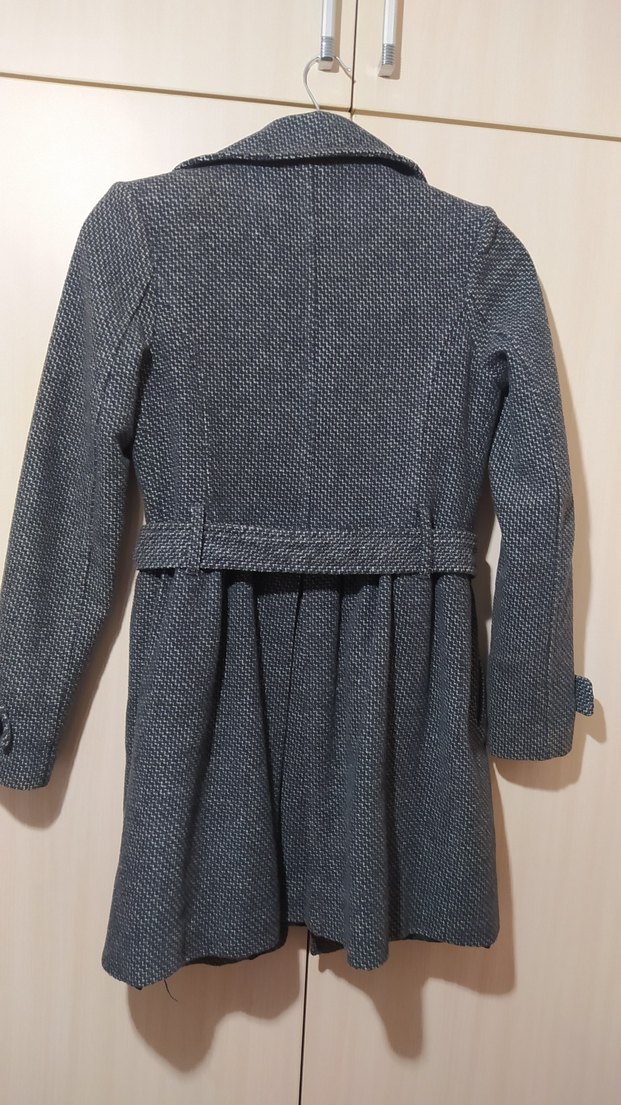 Kemerli Çift Düğmeli Gri Kaban - Görsel 5