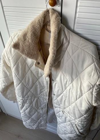 Beyaz Kadın Kürklü Midi Kışlık Ceket - Görsel 2