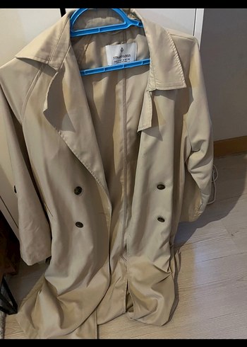 Bej Düğmeli Midi Kadın Trençkot - Görsel 3