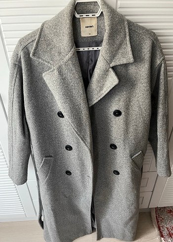 Gri Çift Düğmeli Kışlık Kaban - Görsel 4