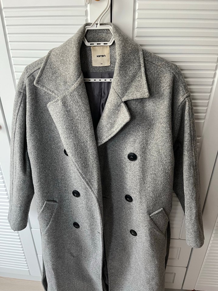 Gri Çift Düğmeli Kışlık Kaban - Görsel 2
