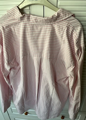 Pembe Çizgili Pamuklu Kadın Gömlek - Görsel 4